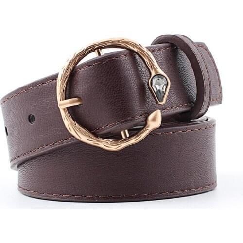 AWAYTR Unique Design Inlaid Crystal Buckle Belt Women Casual Dress Belt Fine PU Leather Metal Pin Buckle Style Accessories