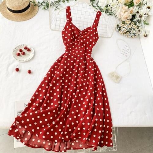 Summer Vintaeg Polka Dot Dress Women Slim Backless Bandage Party Dresses Elegant Laides V Neck Bodycon Kleid Boho Red Long Robe