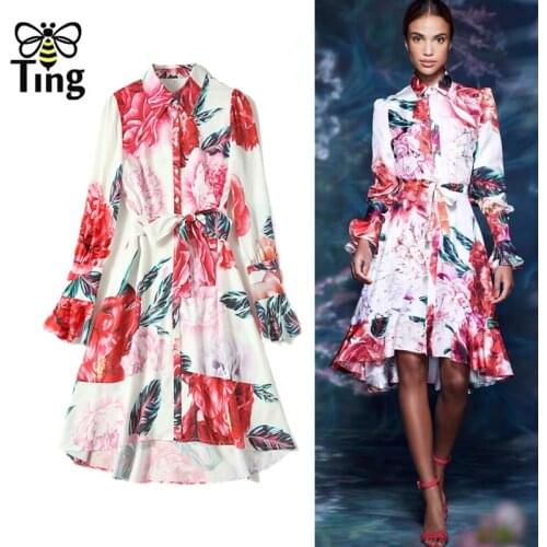 Tingfly Runway Design Floral Print High Street Women Single Breasted Summer Dress Lady Casual Shirt Dress Plus Size Elbise Chic