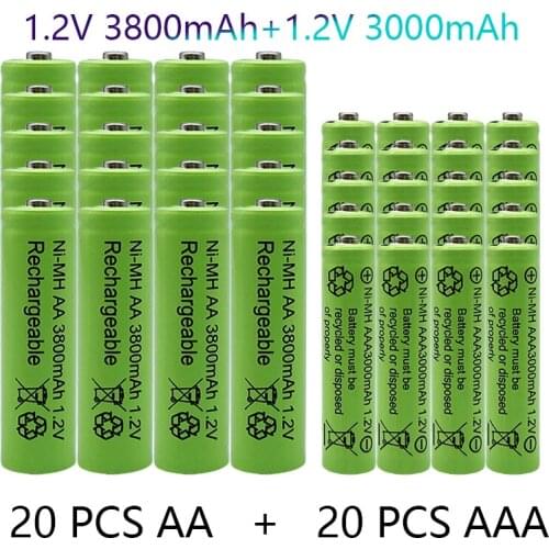1.2V AA + AAA NI MH Rechargeable AA Battery AAA Alkaline 3000-3800mah For Torch Toys Clock MP3 Player Replace Ni-Mh Battery