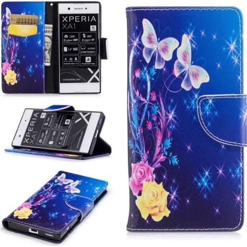10pcs/lot Cartoon butterfly Wallet Leather Stand PU+TPU Cover Case For Sony Xperia XA1/L1 E6/XZ XZS