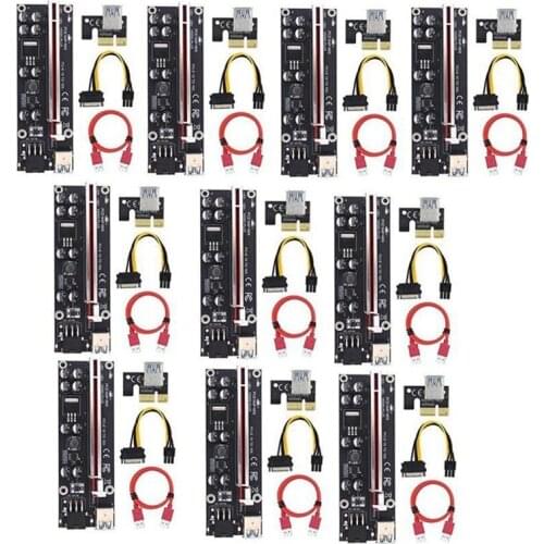 10Pcs VER009S Plus PCI Express 1X to 16X Riser Card PCI-E Riser Card SATA 6Pin Power 0.6M USB 3.0 Cable for BTC Mining