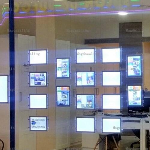 12PCS A4 Landscape + 4PCS A3 Portrait Single Sided Real Estate Agent LED Window Display Panel Acrylic Poster Frame for Windows