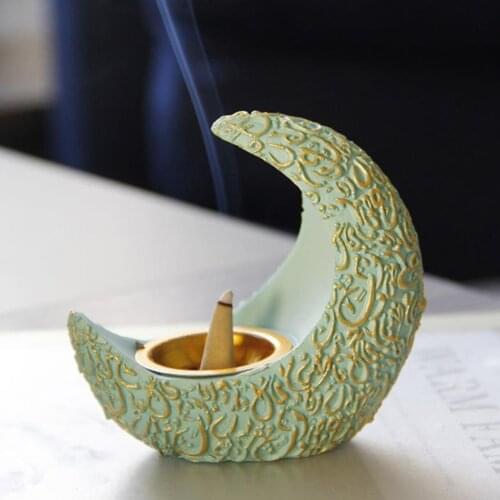 2PCS Crescent Incense Burner Arab Ramadan Festival Tower Incense Holder Resin Classical Home Decoration Aroma Burner
