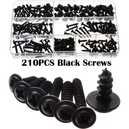 210Pcs Black Oxide Phillips Stainless Set Screws Round Head Cross Machine Assort PWA Self-tapping Fasteners Kit 7Sizes