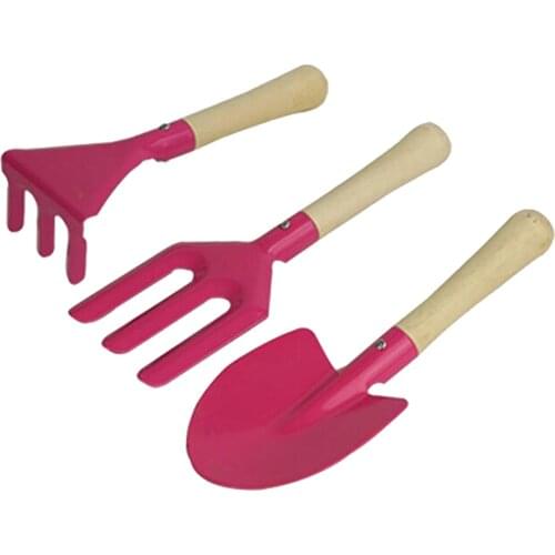 3pcs Metal Gardening Tools Wooden Handles,Shovel, Rake & Fork, Kids Beach Sand Toys