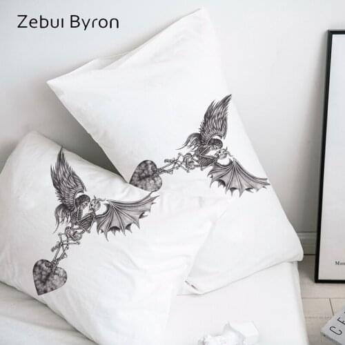 3D HD Pillow Case Pillowcase Custom/50x70/50x75/50x80/70x70 Decorative Pillow Cover,Angel and devil Skull Bedding,Drop Ship