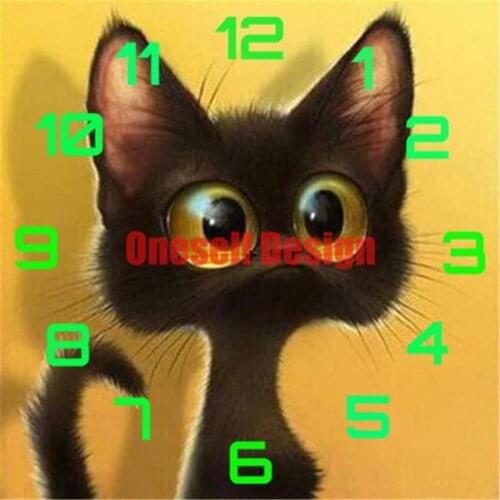 2021 picture of rhinestones clock animal 5d diamond painting full animal cat clock diy frame decoration home diamond mosaic sale