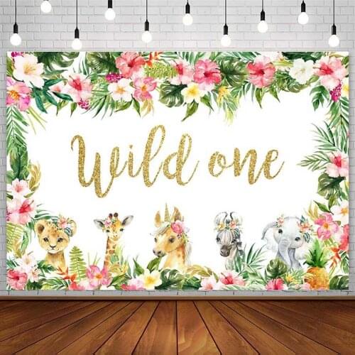 Avezano 1st Happy Birthday Backdrops Wild Animal Jungle Flower Lion Photography Backgrounds Photo Studio Photophone Decor Props