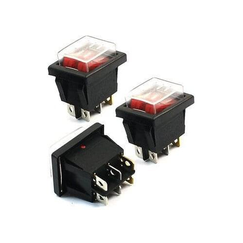 Free shiipping!3 Pcs Red Indicator Lamp Dual SPST 6 Pins Snap In Rocker Switch w Cover