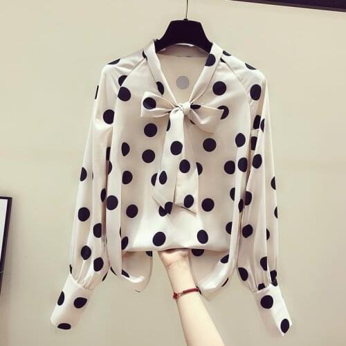 Blouse Women Polka Dot Chiffon Shirt Womens Spring Autumn Retro Girl Long Sleeve Loose Top Blusas Mujer De Moda