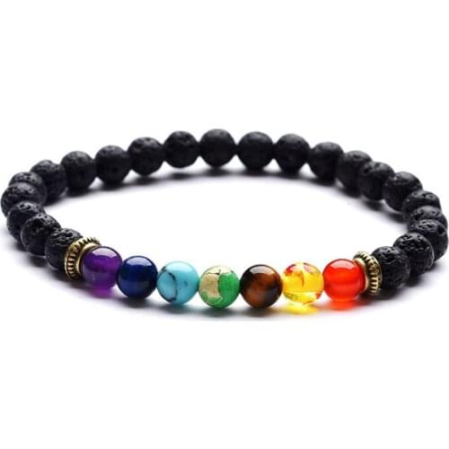 Druzy Natural Volcanic Lava Rock Stone Healing Energy Yoga Bracelet Natural Amethysts Red Agates 7 Chakra Bracelet