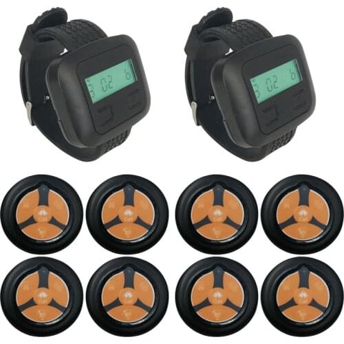 Fast Food Restaurant Pager System 2 Wristwatch Receiver + 8 Four Keys Buttons Transmitter Black For Cafe Coffee
