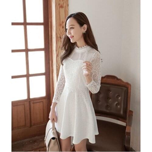 Long Dress Time-limited Full A-line Ankle-length Polyester Cotton Fast Shippingreal Autumn New Korean Womens Lace Dress