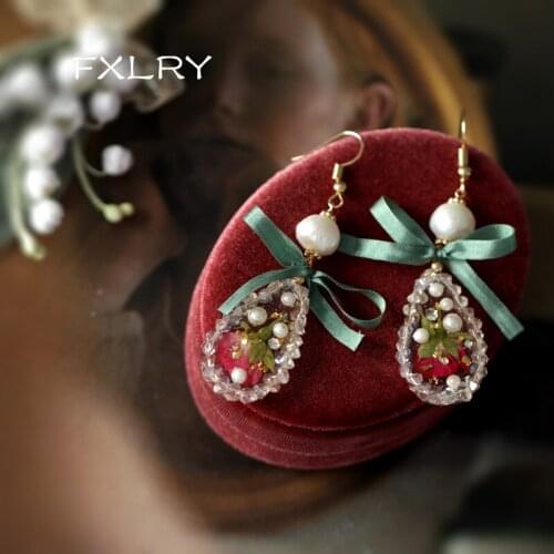 FXLRY Elegant Original Handmade Freshwater Pearl Preserved Rose Flower Bow-Knot Earrings For Women Jewelry