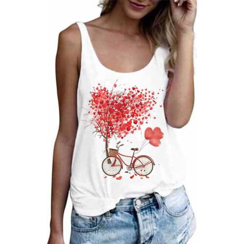 New Summer Crop Tops 2021 Tank Top Comfortable Red Love Tree Combination Print Kawaii Casual Fashion Sleeveless Women Clothing