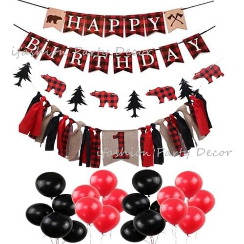Lumberjack First Birthday Party Supplies Decorations Camping Wild Bear 1st Birthday Party High Chair Banner Boy Photo Booth Prop
