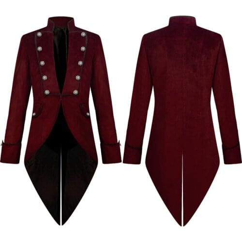 Mens Fashion Steampunk Retro Tailcoat Long Sleeve Buttons Victorian Gothic Jackets Frock Coat Perform Costume Chaqueta Hombre
