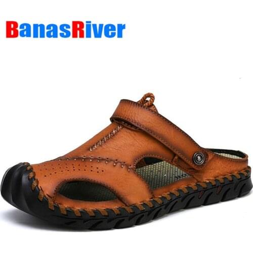 New Classic Summer High Quality Soft Leather Sandals Men Shoes Comfortable Casual Beach Slippers Fashion Footwear Big Size 38-48