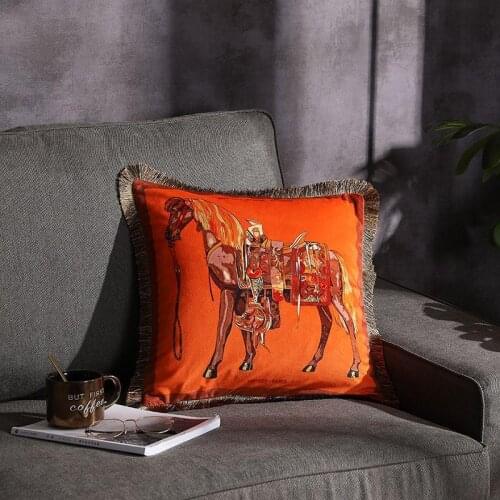 Croker Horse European Style Luxury Velvet Double-sided Print Tassel Sofa Cushion Cover Pillowcase Without Core Office Room Seat
