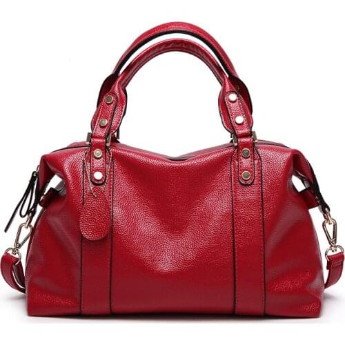 2021 New Large Womens shoulder bag Fashion Boston soft bag Big Size Brand Womens leather bag Trends black red Ladies hand bags