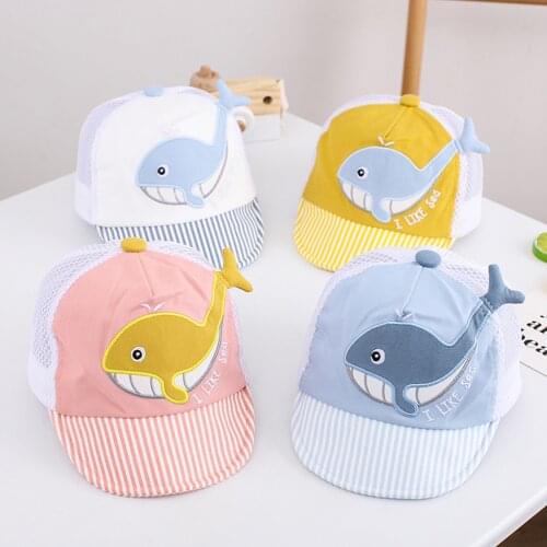 2021 New Summer Baby Boy Girls Hats Cute Cartoon Whale Sunhat Eaves Baseball Cap Sun Hat Beret Summer Beach Hats Kids Baby Caps