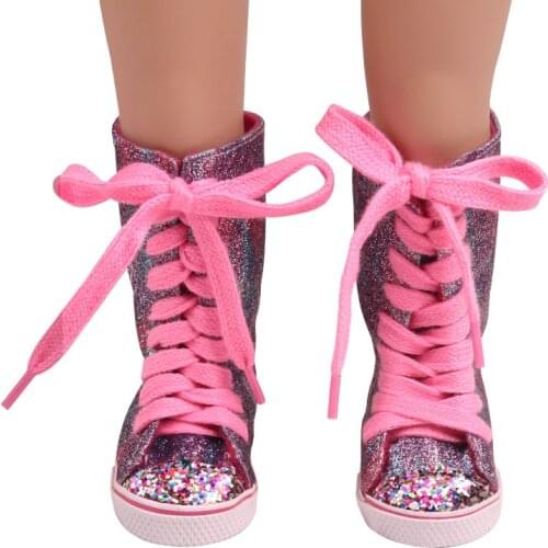 18 inch Girls doll shoes American newborn Purple pink shiny canvas boots Baby toys fit 43 cm baby dolls s229