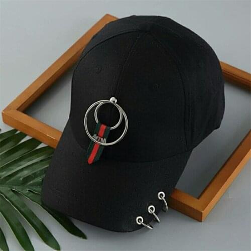 Yyun Plain Cotton Trucket Dad Hat Unisex Brand Adjustable Punk Hip Hop Snapback Baseball Cap with Metal Rings and Tapes