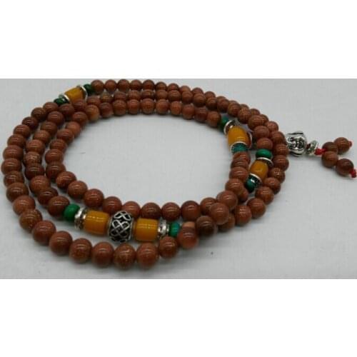 Natural Sandstone Bracelet Wholesale 108 Buddha Head Bracelets Tibetan Silver Wax Septa Sweater Chain