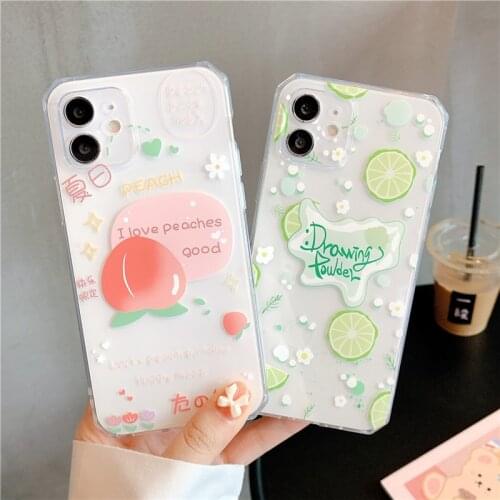 Original Cute Fruit Peach Limes Case For iPhone 11 12 Pro XS MAX 7 8 Plus X XR SE 2020 Clear Straight Edge Back Shell
