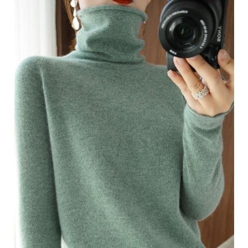 Autumn Winter New Cashmere Sweater Women Fashion Long Sleeve Turtleneck Cweater Women Knitted Pullover Solid Color Korean Tops