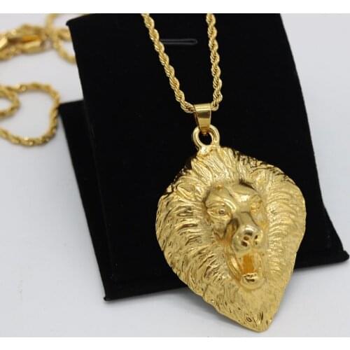 Lion Head Pendant Necklace Yellow Gold Filled Hip Hop Rock Style Mens Jewelry Gift