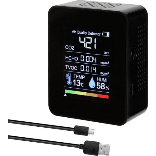Portable Carbon Dioxide Detector Digital Temperature and Humidity Sensor Tester Carbon Dioxide TVOC Formaldehyde HCHO Detector