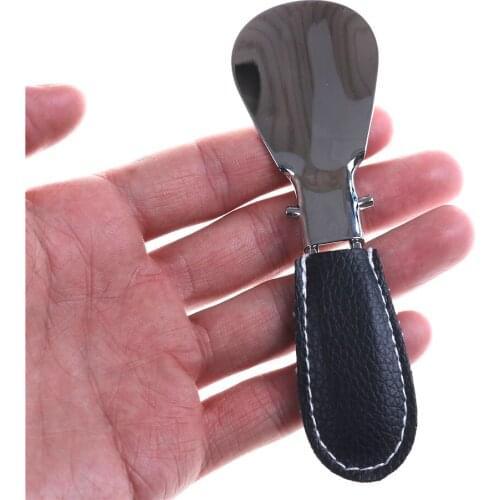 Durable Shoehorn Stainless Steel Shoe Horn Foldable PU Leather Handle Easy to Carry Quality Shoes Accessories For Men Women