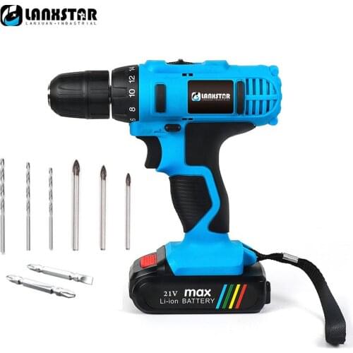 LANSTAR DC100-220V 12V Handling Screws/Punching Cordless Electric Drill/Screwdriver with Two-speed Adjustment Button