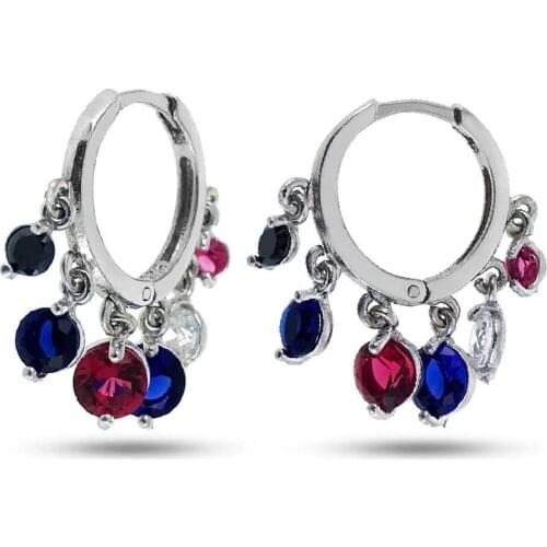 Colorful Zircon Stone Dangle 925 K Silver Earrings