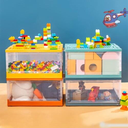 Toy Folding Storage Box with Wheel Doll Organizer Easy To Move Visible Transparent Toy Storage Frame Child Big Toy Box for Home