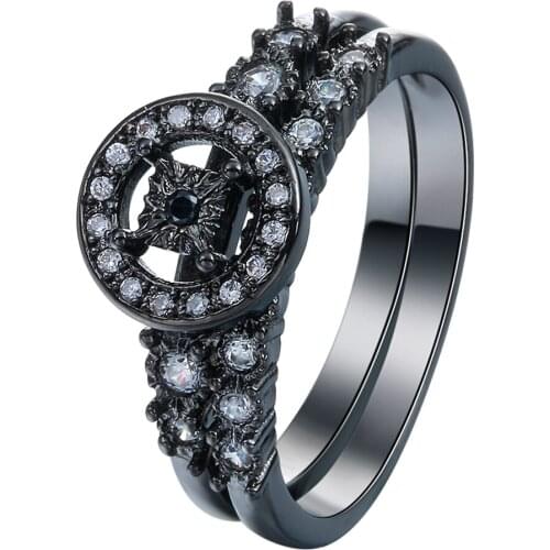 Hainon 30% off Wedding Rings for Women Black Gold Color Round Crystal Ring Lovers' Gift Jewelry Anel Feminine Wholesale
