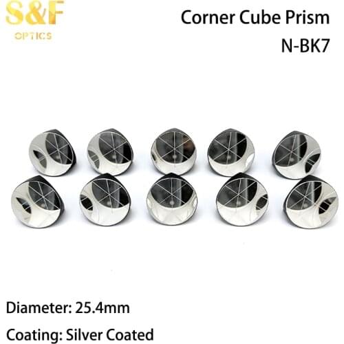 Pack of 10 pcs BK7 silver coated 1inch Corner Cube Prism, Plated 25.4mm Trihedral Retroreflector, 5 arc secs