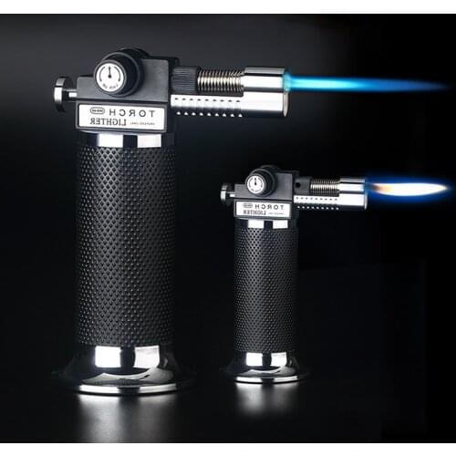Windproof Kitchen Cooking Gas Lighter High Capacity Torch Turbine Lighter Spray Gun Butane Two Flame Blue Flame Cigar Lighter