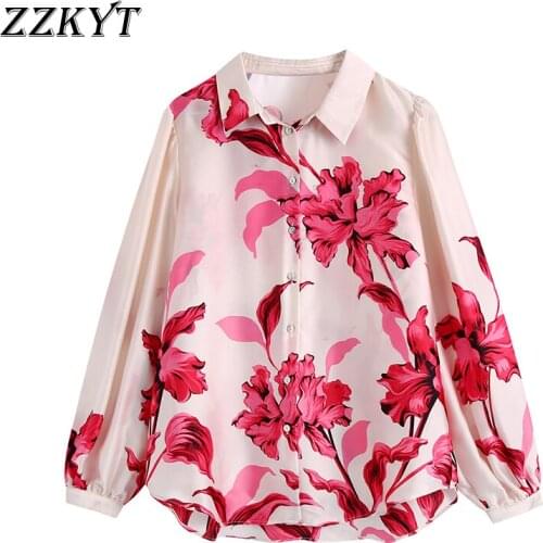 ZZKYT 2021 Women Autumn Vintage Floral Print Single Breasted Blouses Fashion Lapel Collar Long Sleeve Female Shirt Chic Tops