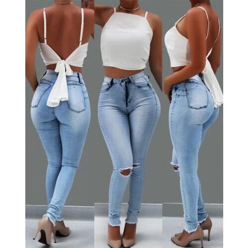 Womens Jeans High Waist Stretch Skinny Jeans 2021 Blue Retro Washed Fashion Sexy Fashion Stretch Slim Pencil Pants Super Large