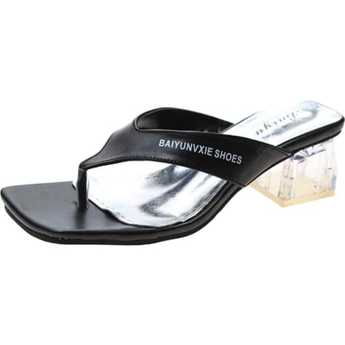 Flip-toe square toe flip-flops womens summer 2021 new fashion all-match thick-heeled sandals for outer wear women shoes