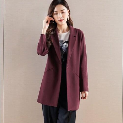 Jacket Women Spring Autumn New Ladies Fine Acetate Blazer Long SLeeved Single Button Sold Color Loose Elegant Outerwear S-XL