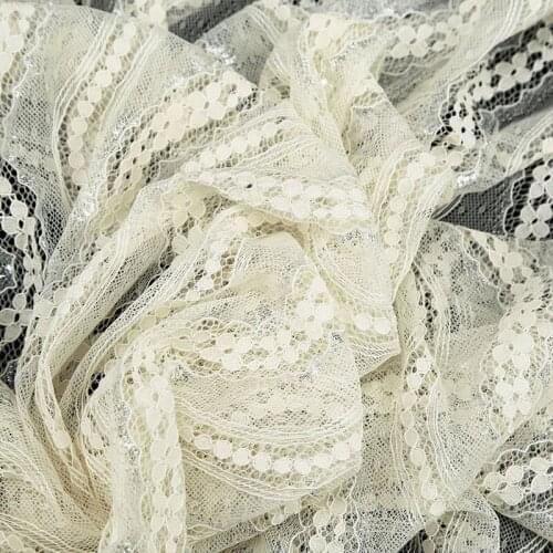 0.5M/lot 150cm wide High-end beige hollowed-out silver silk eyelashes lace stage wind jacket dress fabric mesh fabric AC341