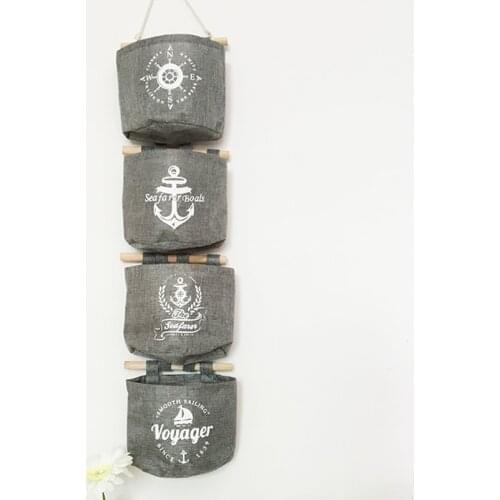 1pcs Navy Style Cotton Linen Storage Bag Creative Wardrobe Hang Bag Wall Cosmetic Toys Organize Pockets Home Storage Bag