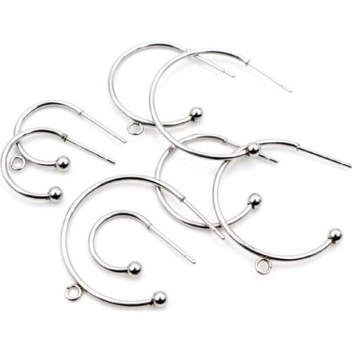 10pcs 12 15 20 25mm 316 Stainless Steel Earring Hooks Hoops Circle Ball Stud Earrings Ear Wires Connector DIY Jewelry Findings