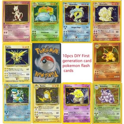 11PCS Pokemon DIY First Generation Flash Card Game Collectible Toys Pikachu Charizard HP Mew Vulpix Raichu Blastoise