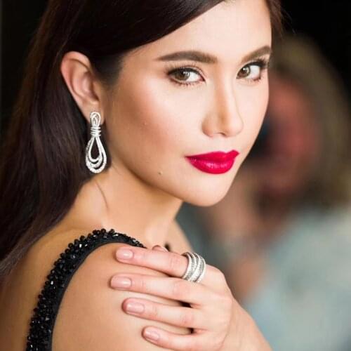 39mm Bowknot Full Mirco Paved Micro Zirconia Women Bridal Dress Wedding Drop Earring Fashion Jewelry E7733