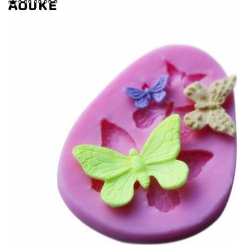 3D Three Butterflies Shape Fondant Cake Silicone Mold Pastry Chocolate Candy Mould Soap Ice Cubes Molds DIY Cake Baking Tools